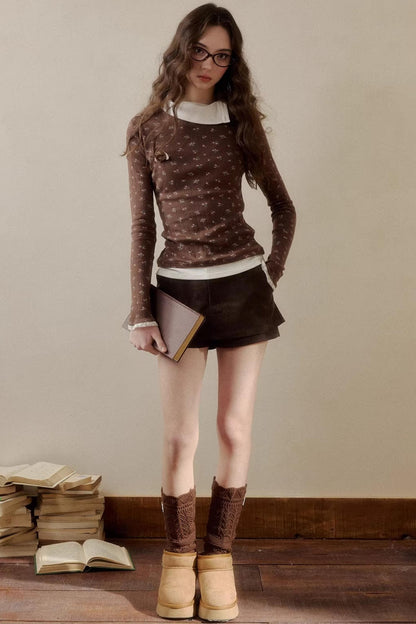 Floral Knit Long-Sleeve Top