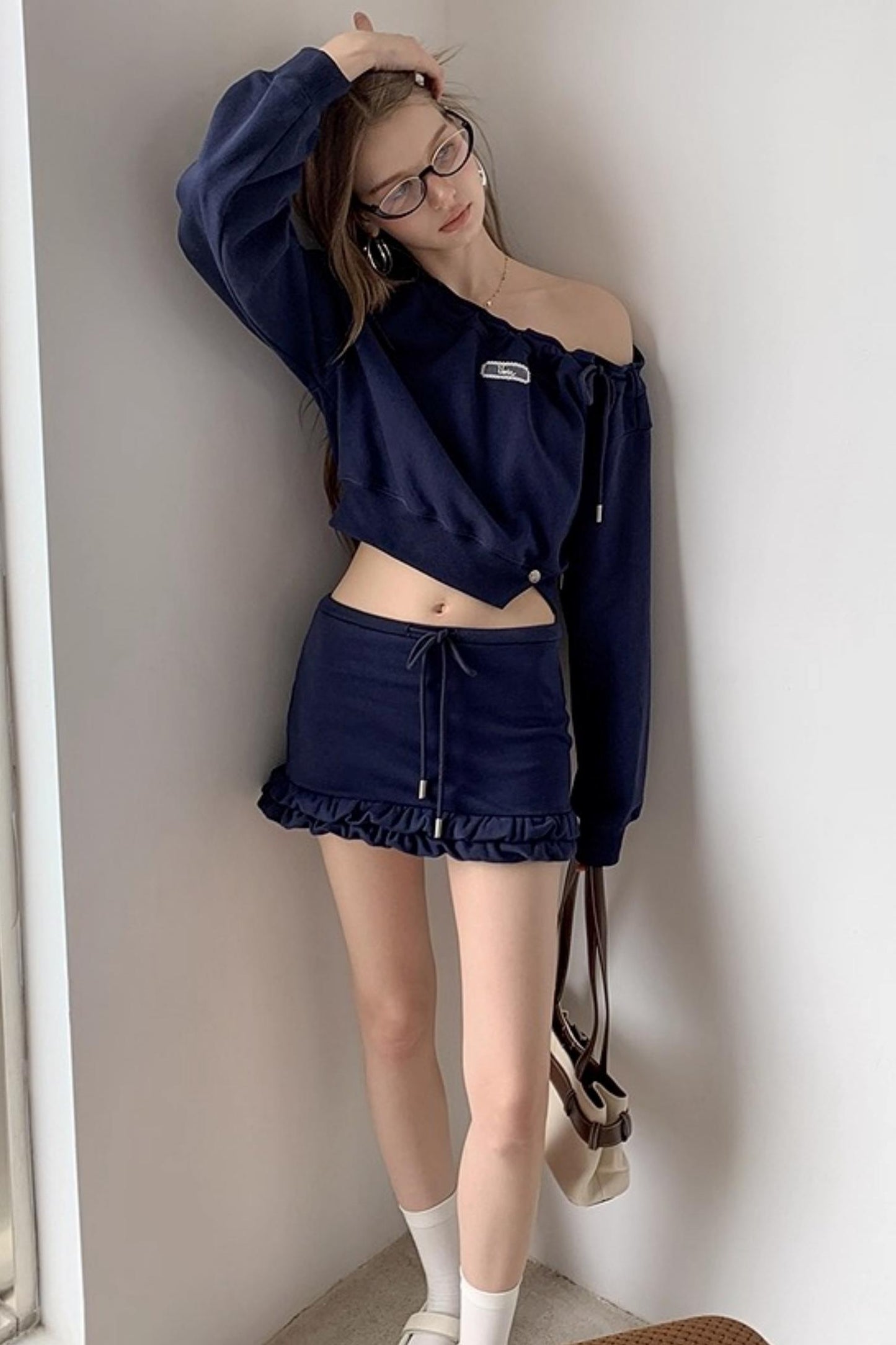 Cropped Sweatshirt Ruffle Set-Up