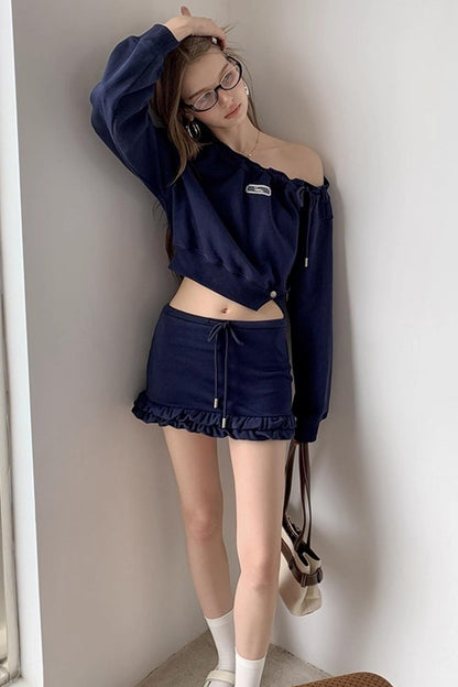 Cropped Sweatshirt Ruffle Set-Up