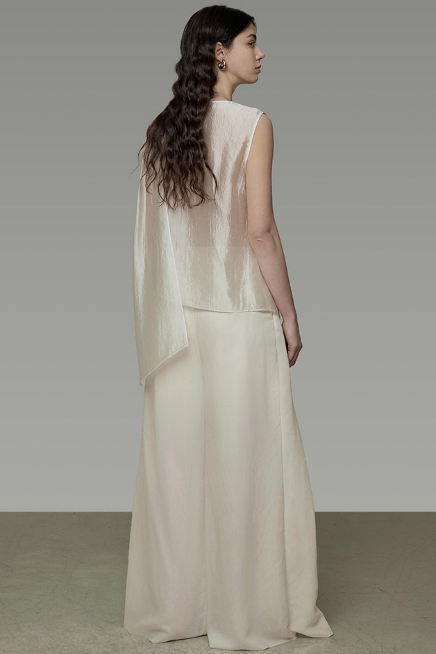 Draped Asymmetric Wide-Leg Trousers