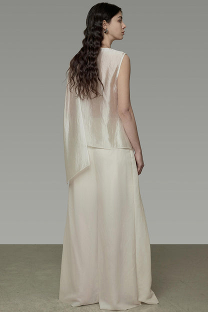 Draped Asymmetric Wide-Leg Trousers