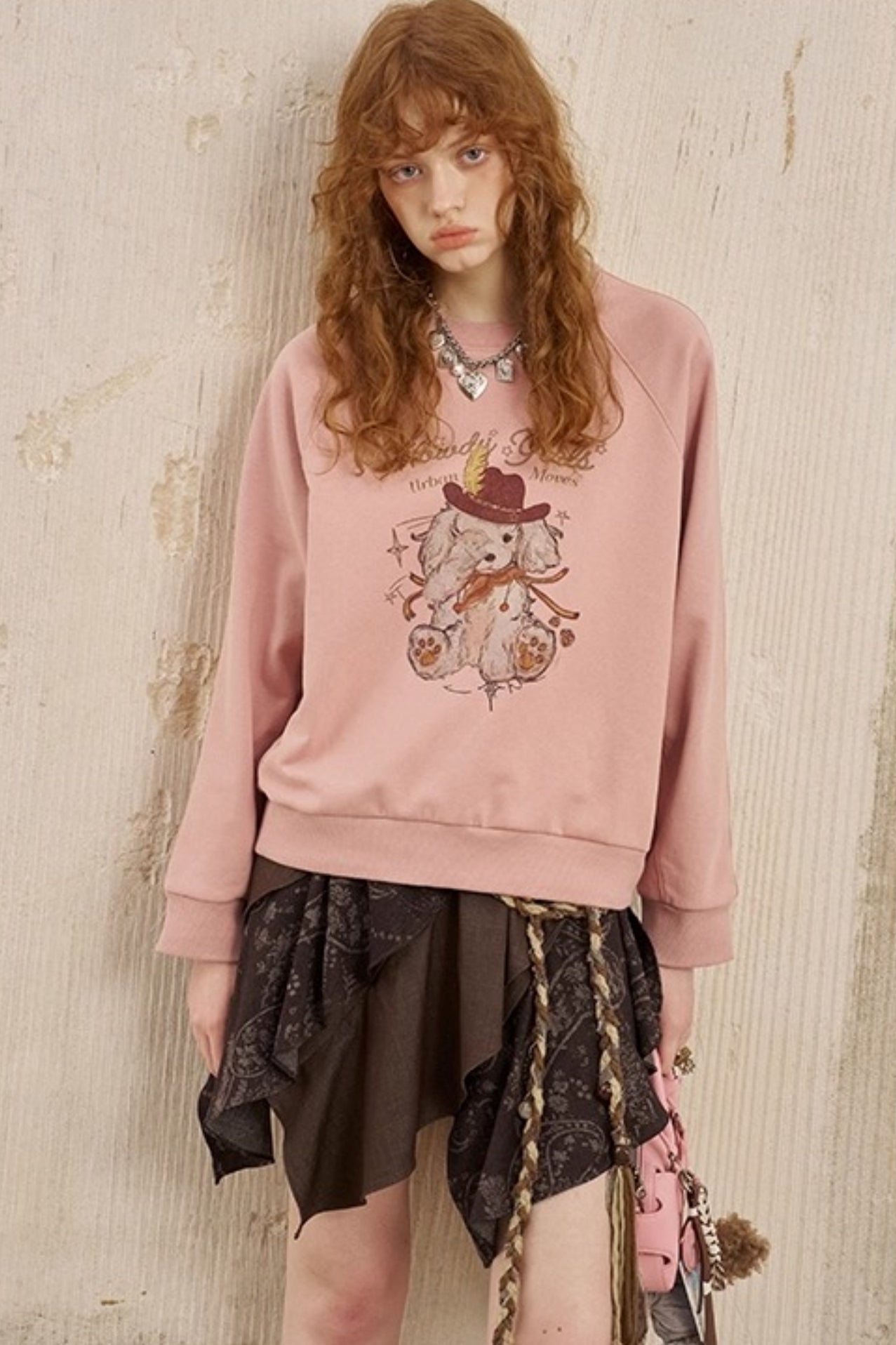 Blindfolded Puppy Print Crew Neck Pullover