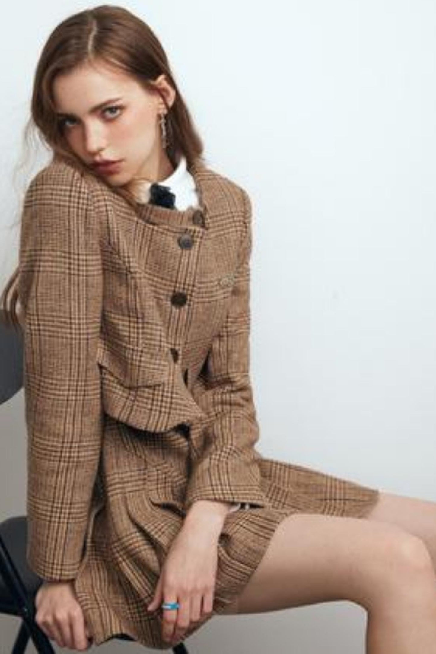 Brown Checked Tweed Jacket