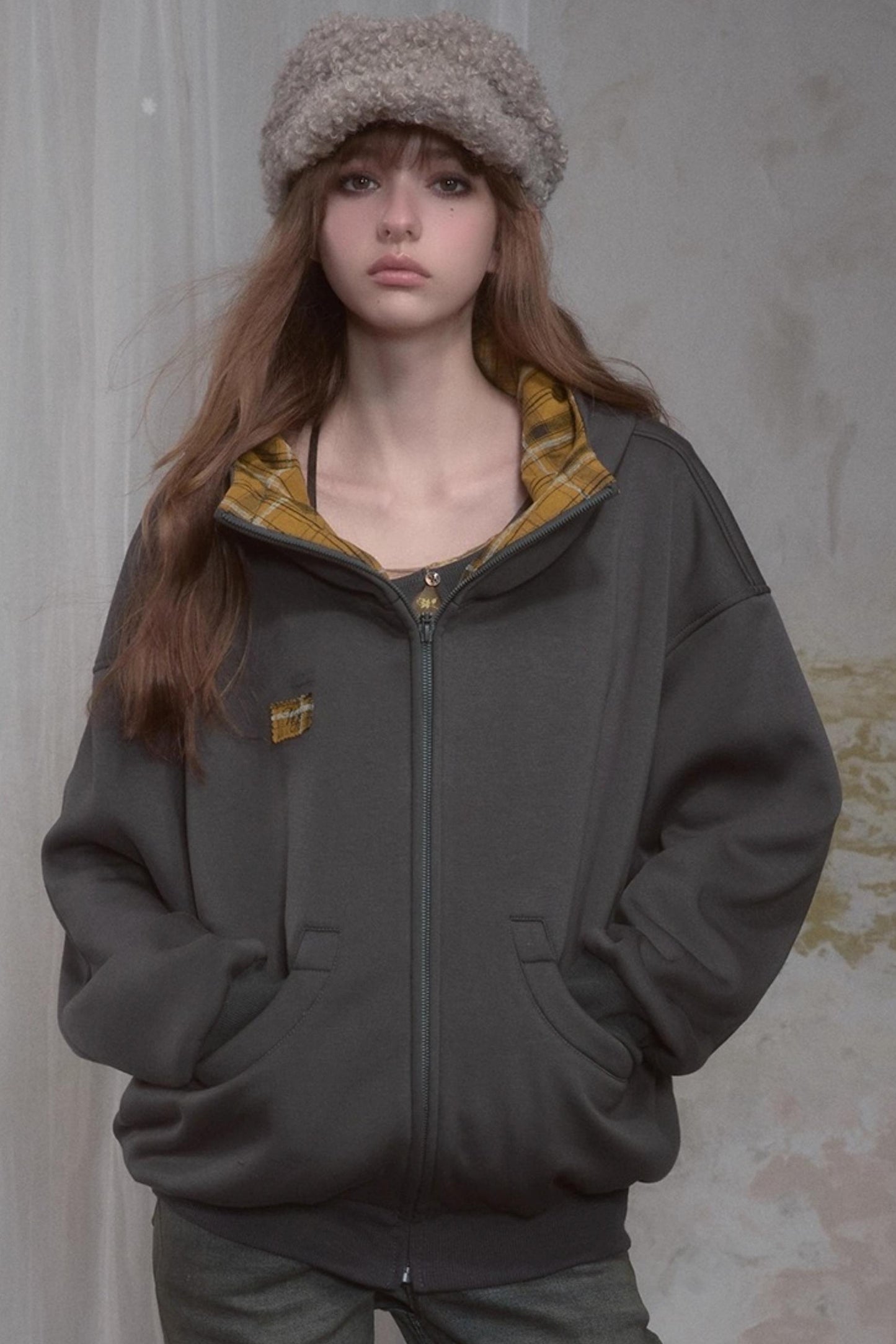 Sweet Lazy Plaid Sweatshirt Jacket