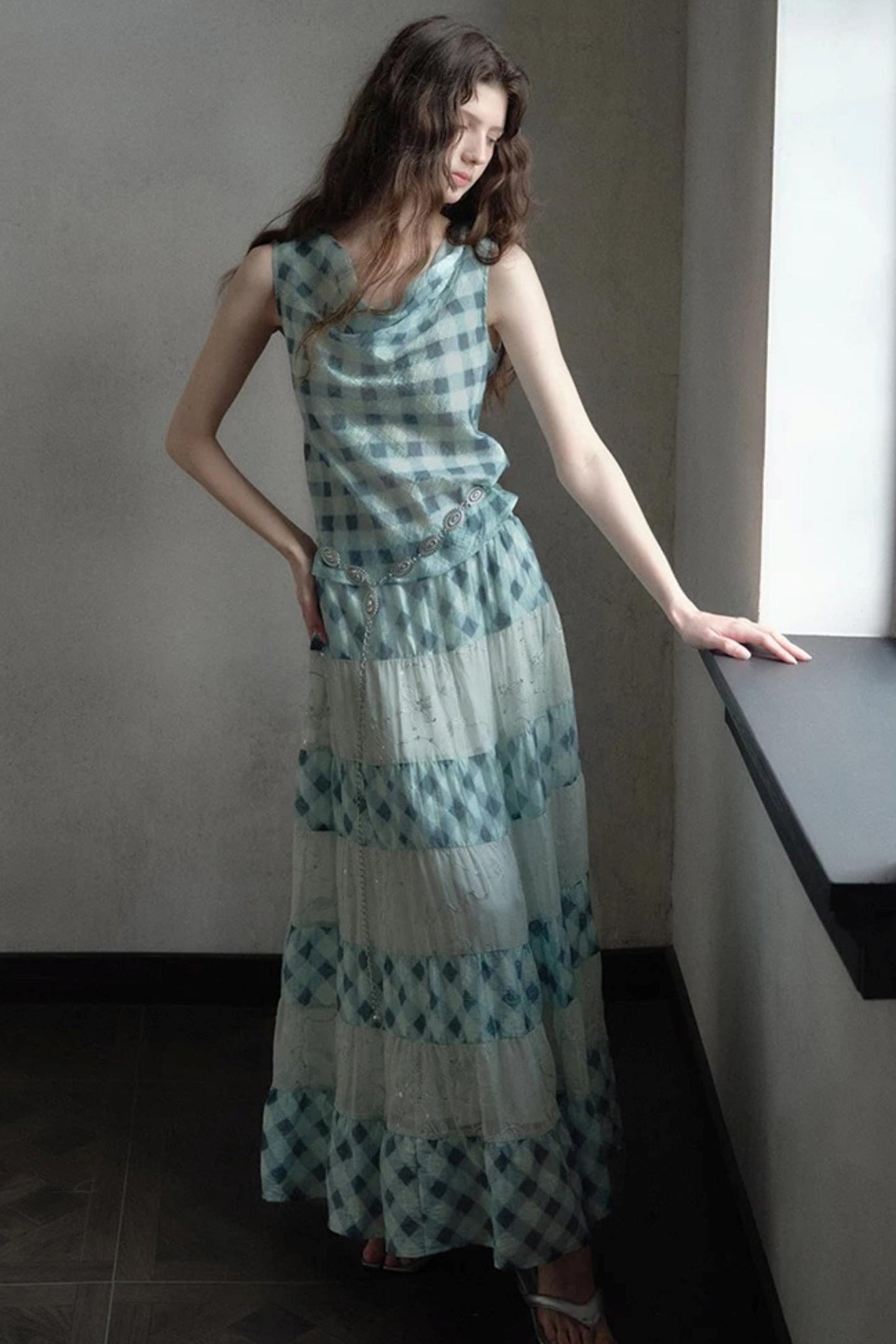 Moonfall Ice Blue Plaid Skirt