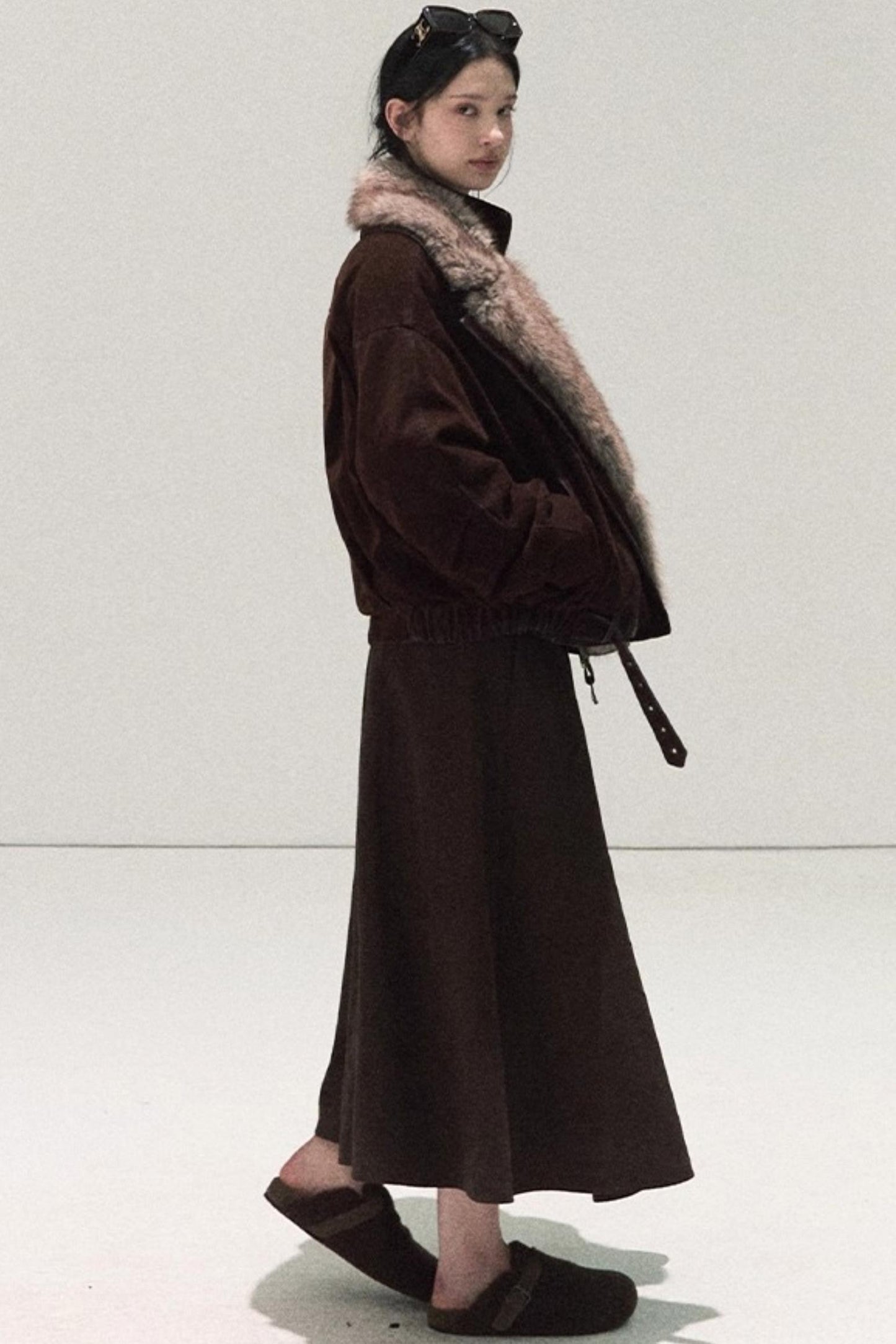 Micro-Velvet Pleated A-Line Skirt