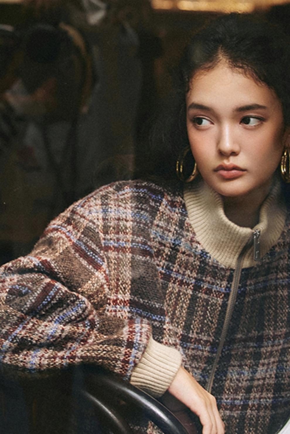 American Retro Plaid Wool Coat