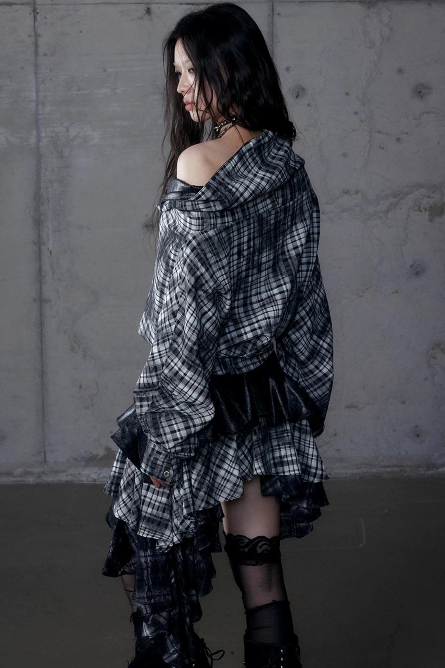 Dark Plaid Leather Top