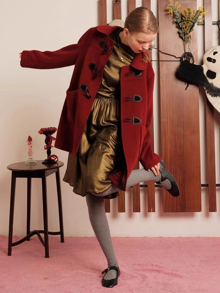 Red Wool Cashmere Cowl Coat