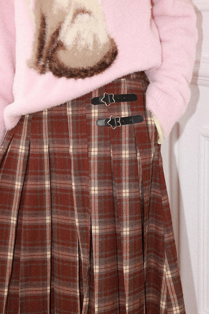 Earl Red Plaid Pleated Skirt Set-Up