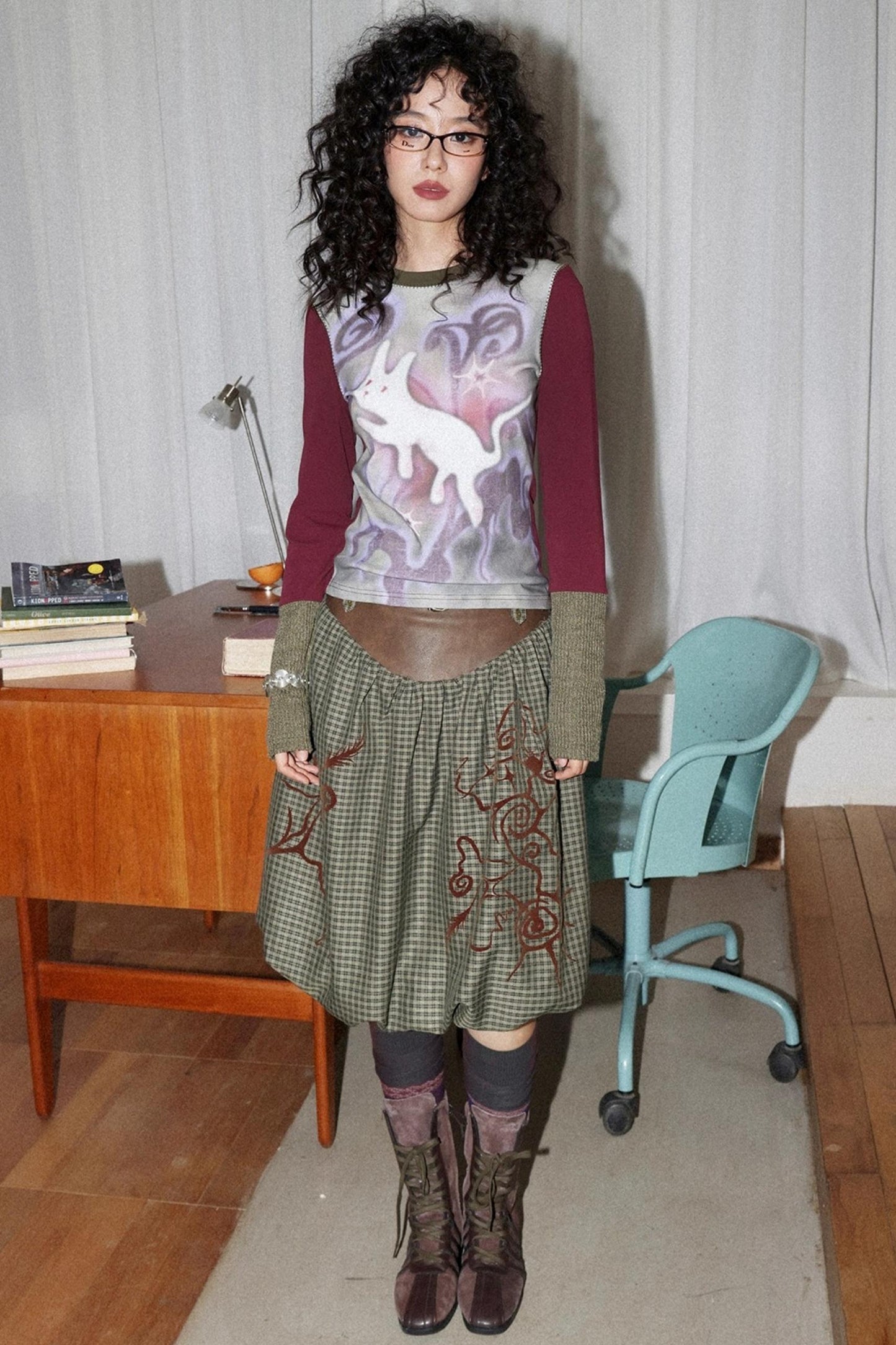 Flower Bud Flock Print Skirt