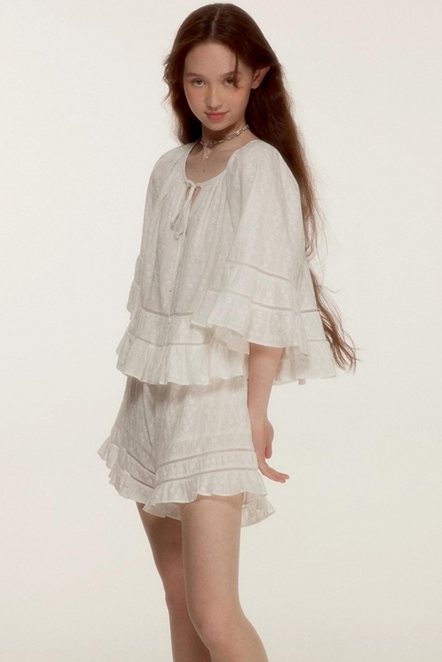 Noisy Flowers Embroidered Shirt Shorts Set-Up