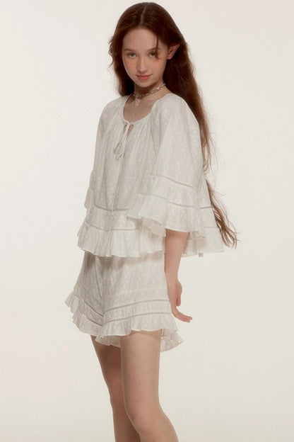 Noisy Flowers Embroidered Shirt Shorts Set-Up