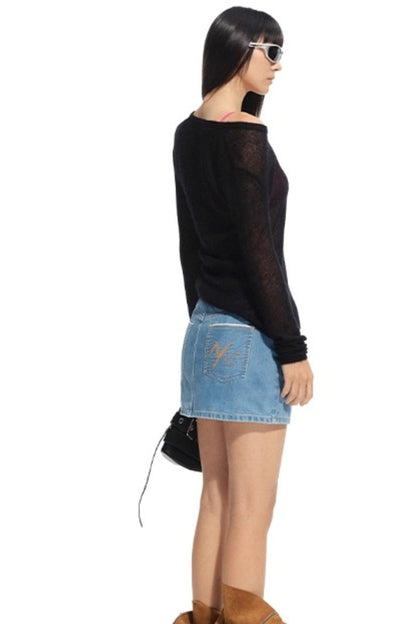 Alpaca Knit Layered V-Neck Long Sleeve Top