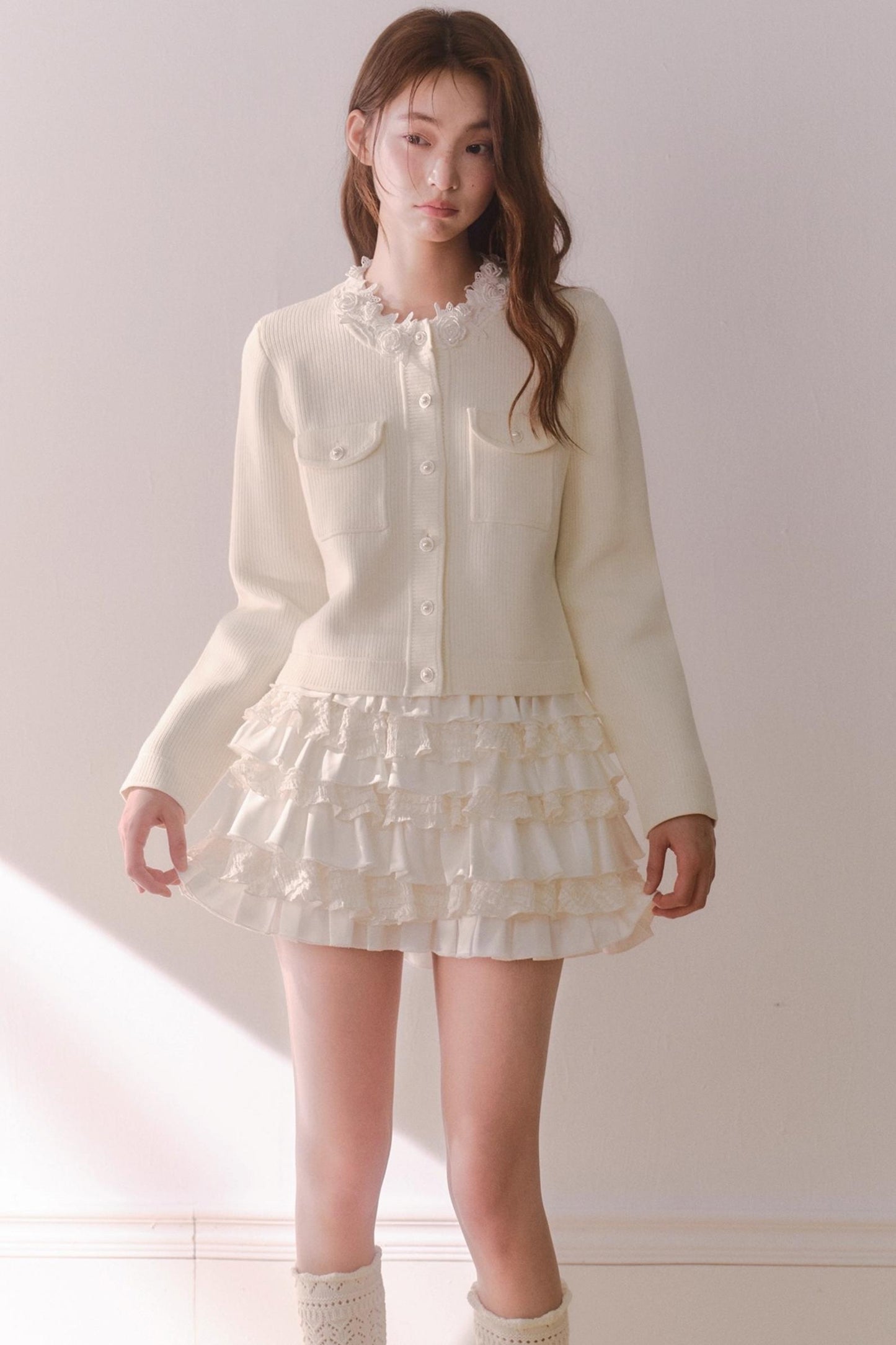 French Rose Lace Knitted Top