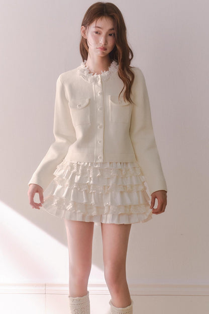 French Rose Lace Knitted Top