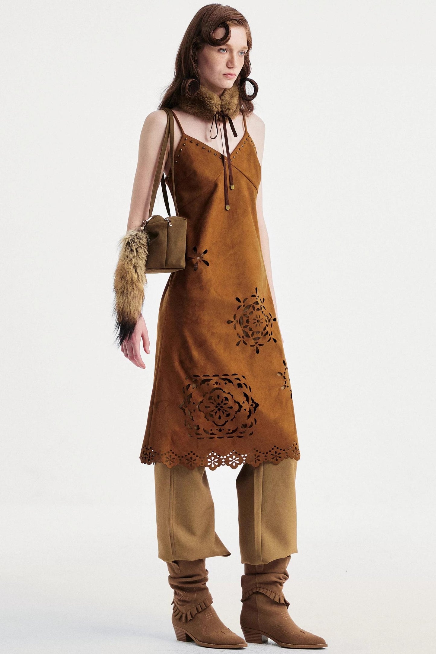 Two-Tone Lace Suede Dress