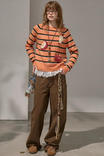 Apple Striped Crew Neck Sweater