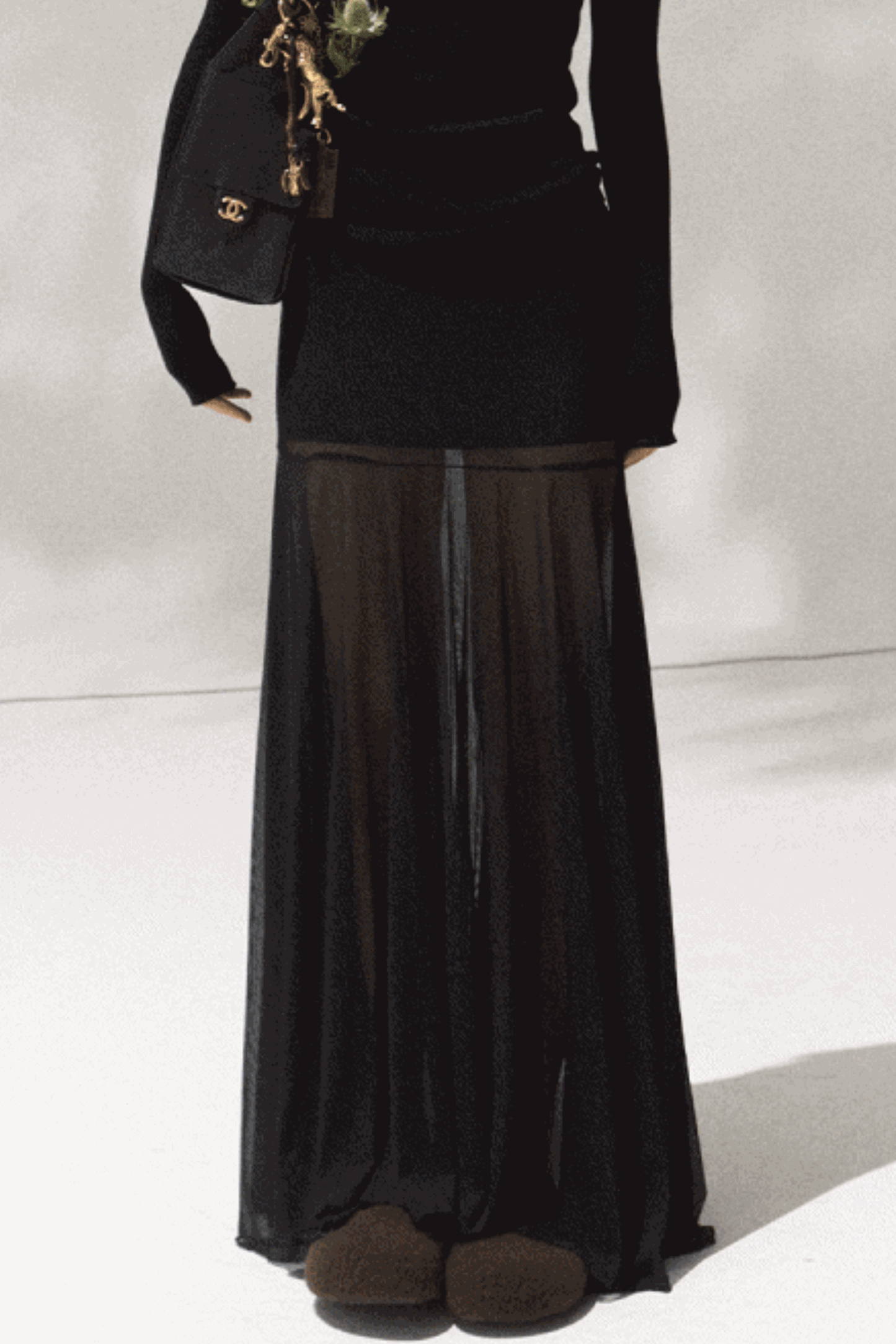 High-Waisted Knit Mesh Skirt