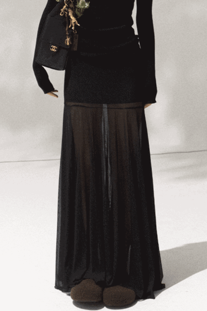 High-Waisted Knit Mesh Skirt