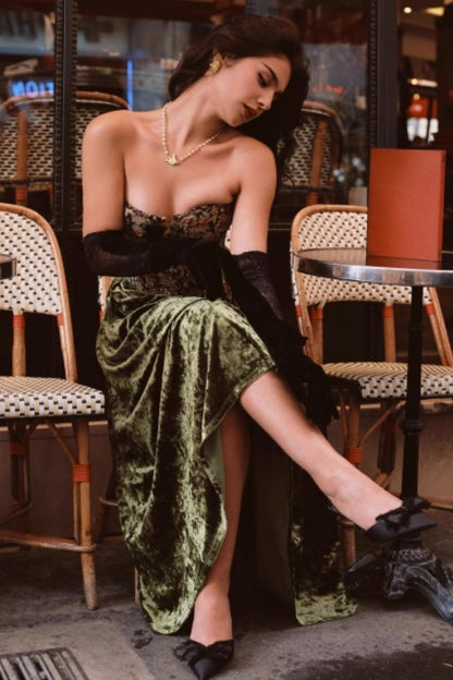 Emerald Velvet Lace Skirt Set-Up