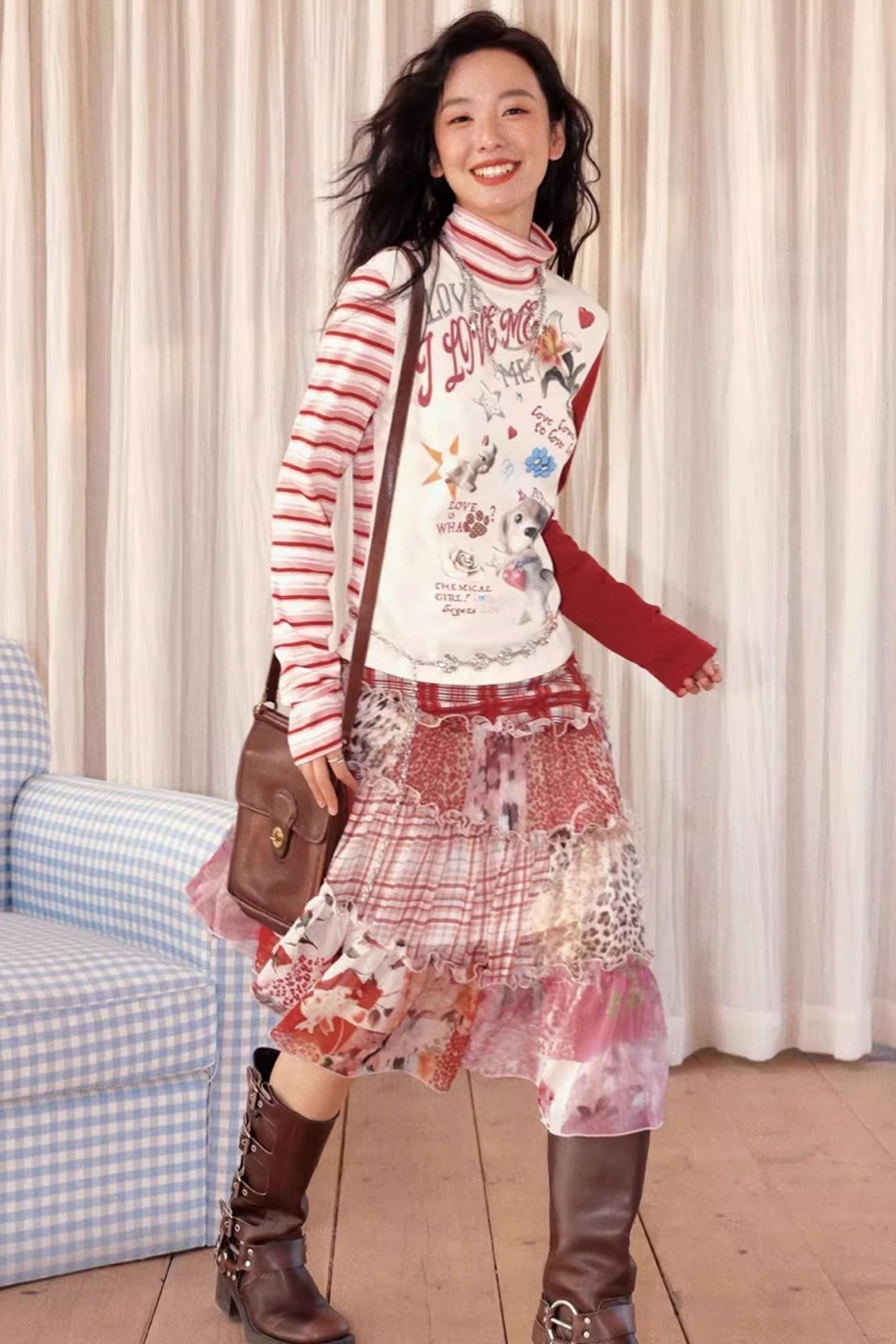 Cake Plaid Print Skirt