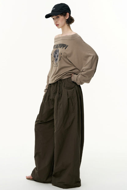 Puppy Print Slanted Shoulder T-Shirt