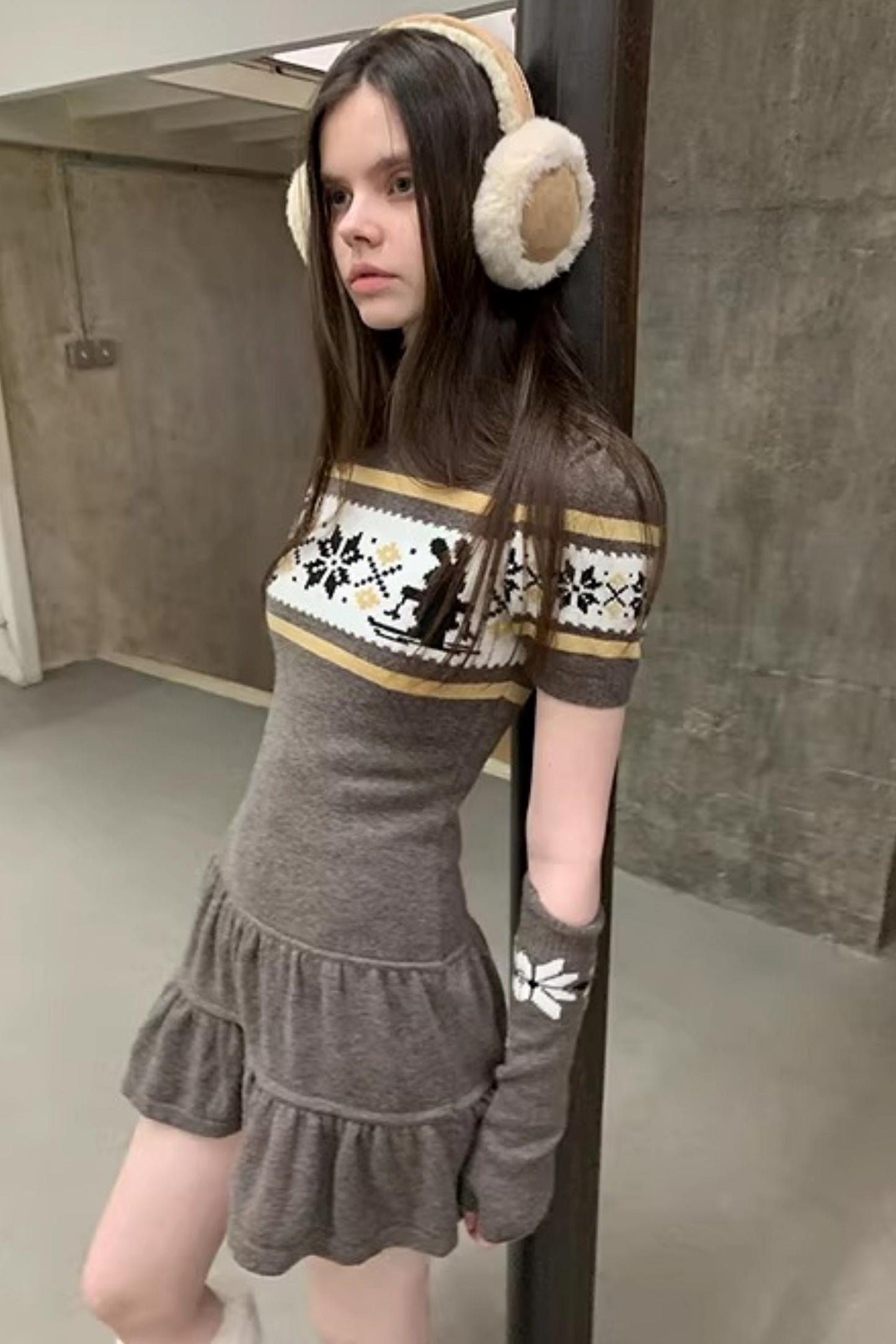 Fair Isle Rabbit A-Line Dress