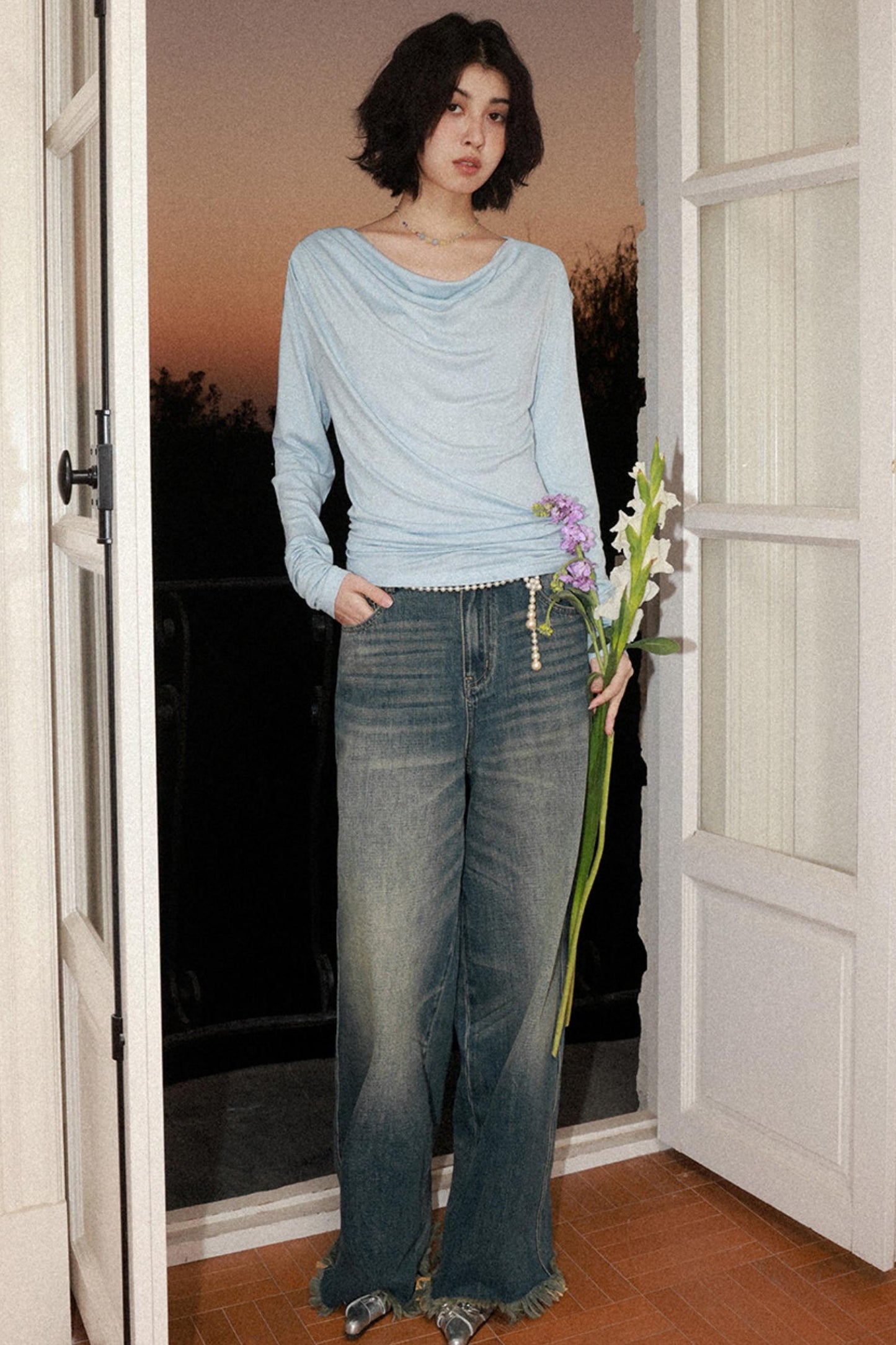 Modal Wool Off-Shoulder Knit Top