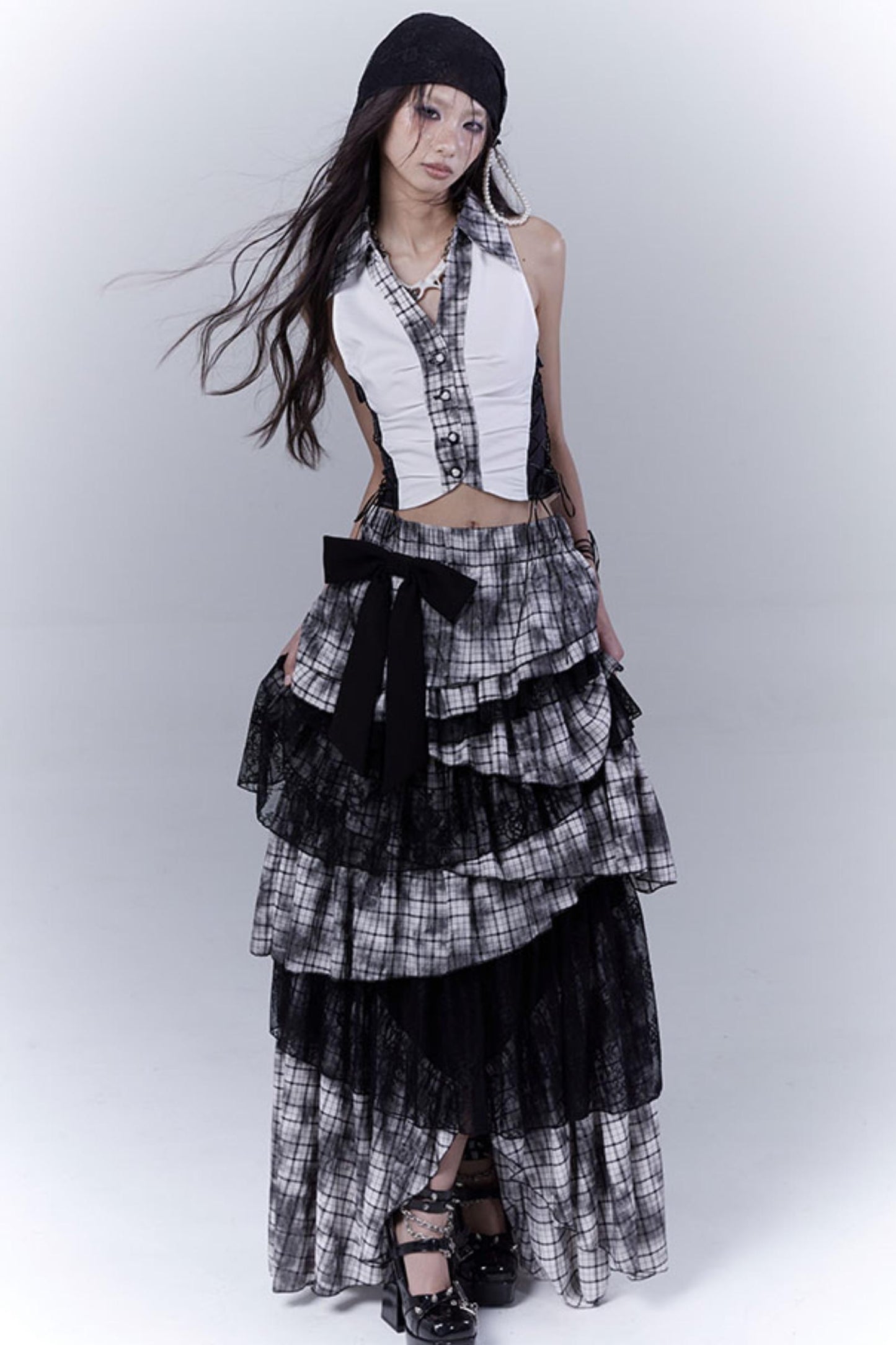 Wilderness Lace-Trimmed Plaid Bustier Skirt