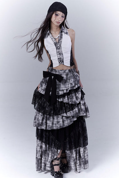 Wilderness Lace-Trimmed Plaid Bustier Skirt