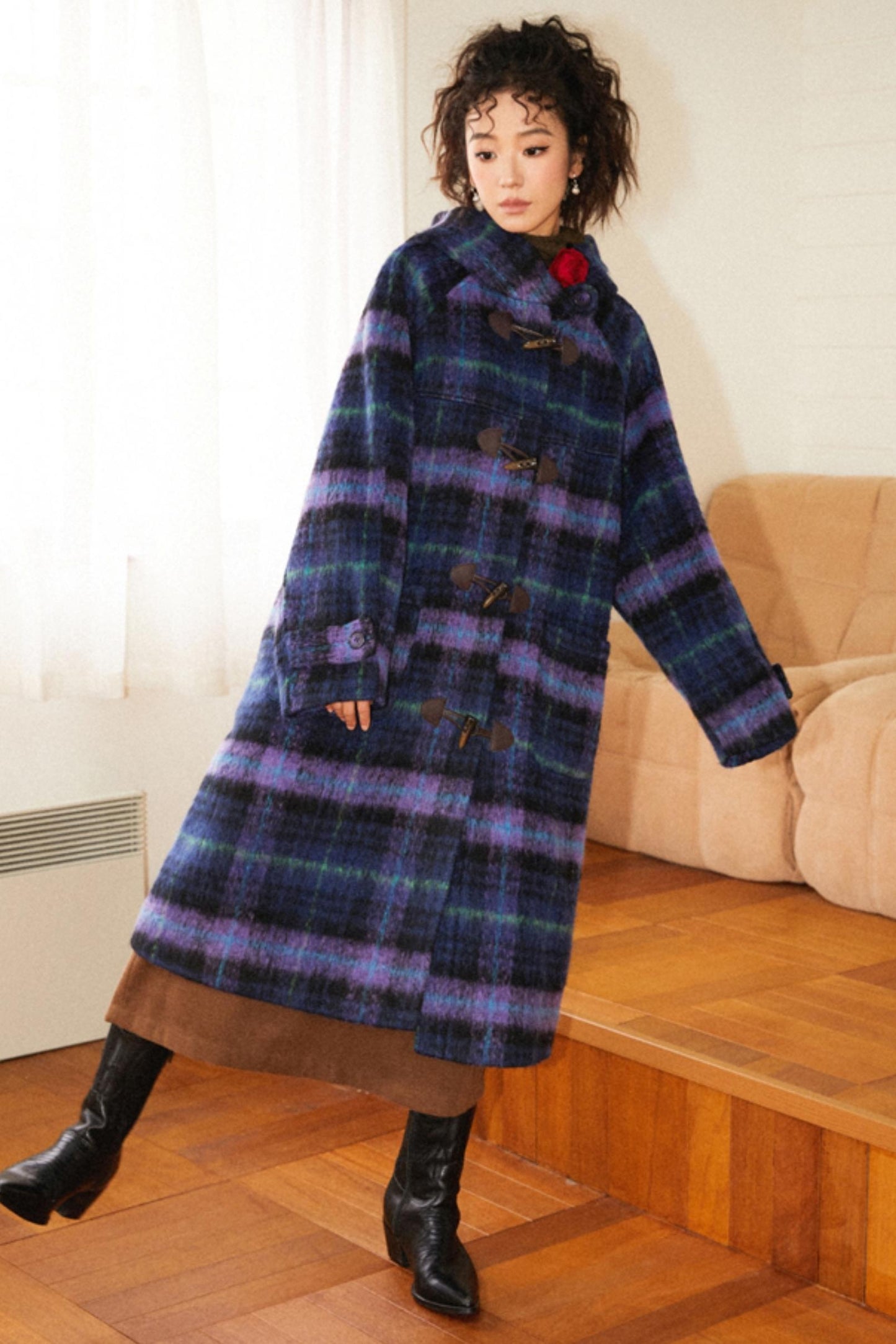 Retro Check Wool Coat Dress