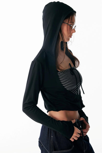 Slim Lace-Up Hooded Long Sleeve Base Shirt