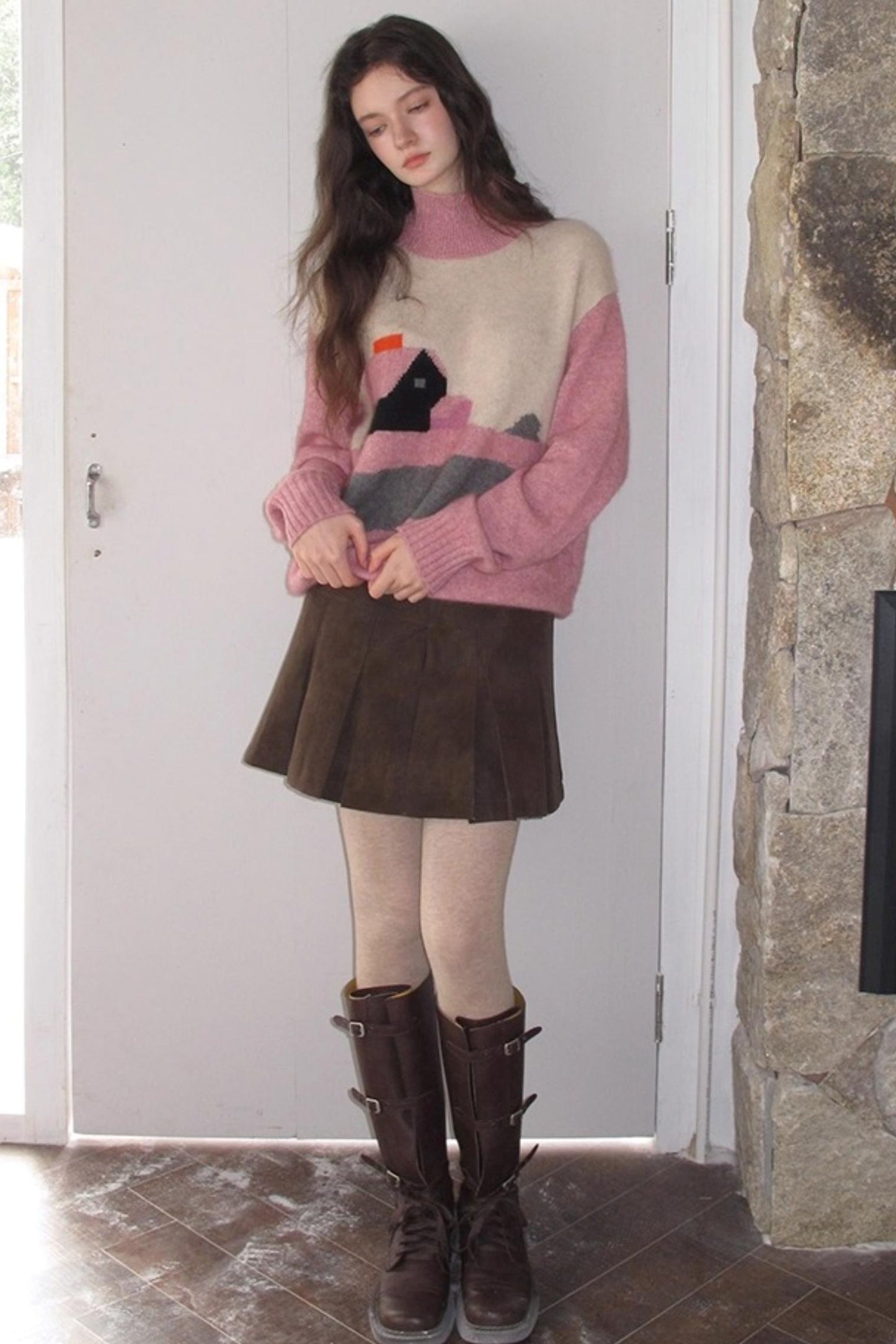 Pink Vintage Cashmere-Like Turtleneck Sweater