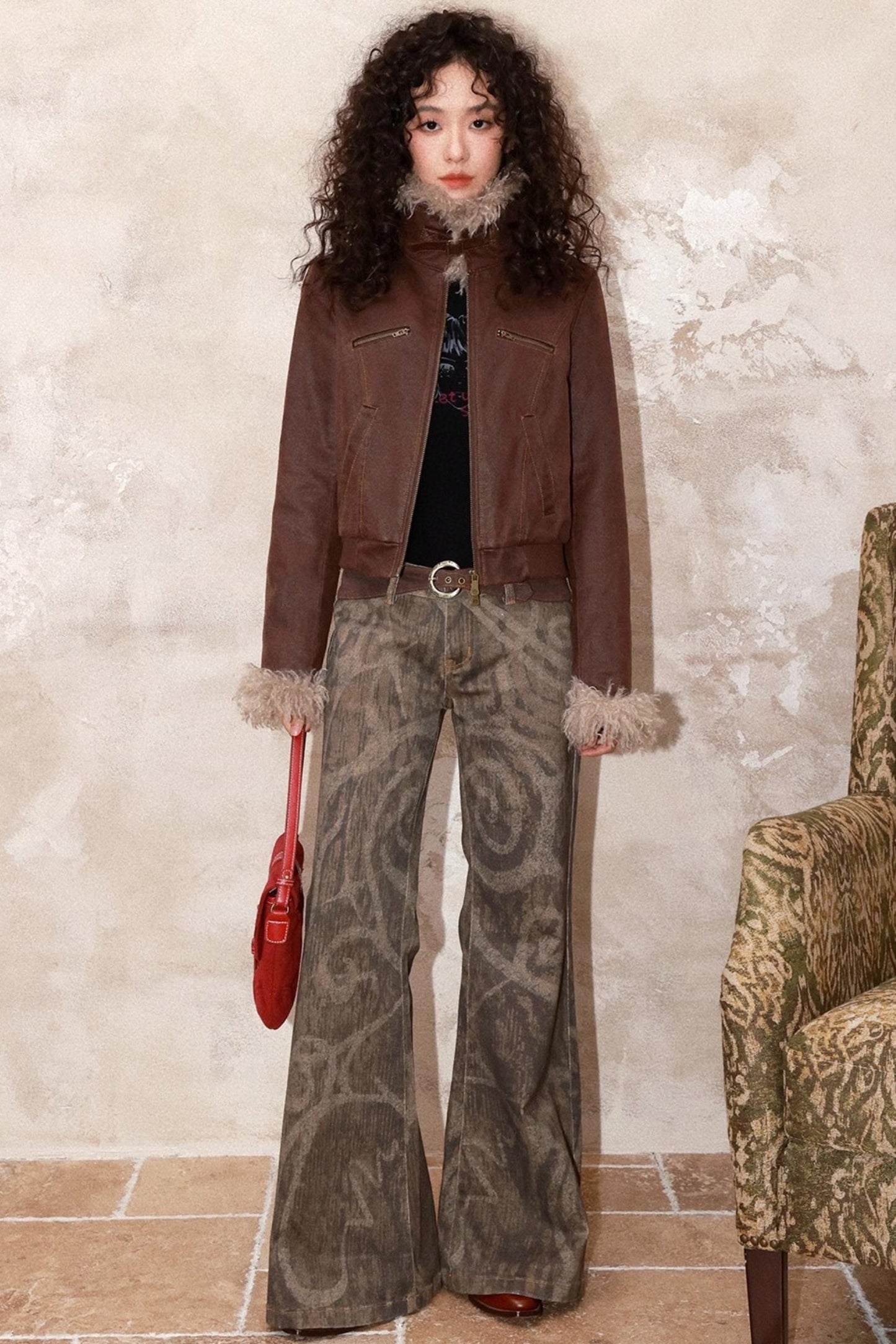 Tree Shadow Flared Denim Pants