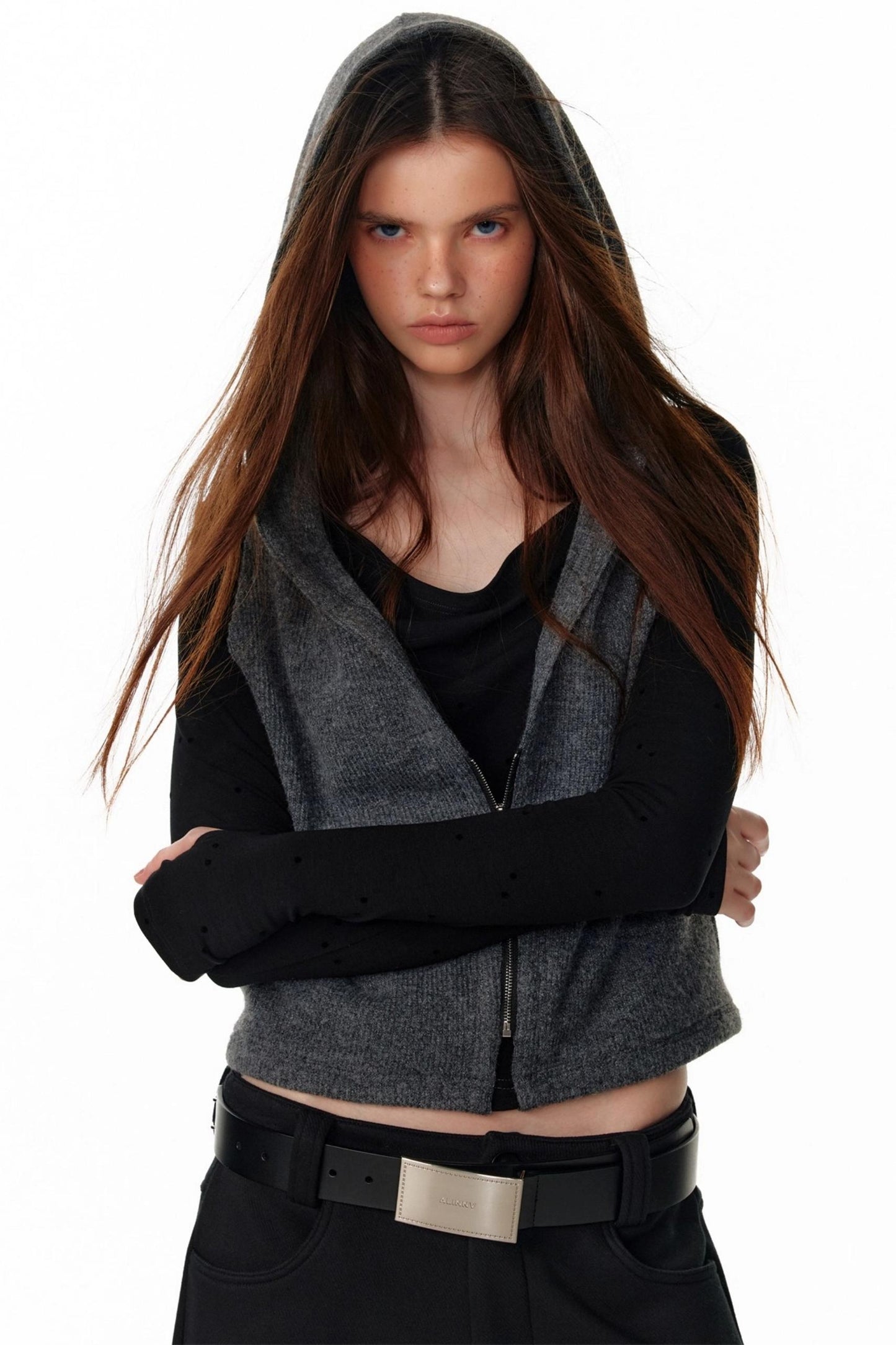 Vintage Hooded Knit Cardigan Top