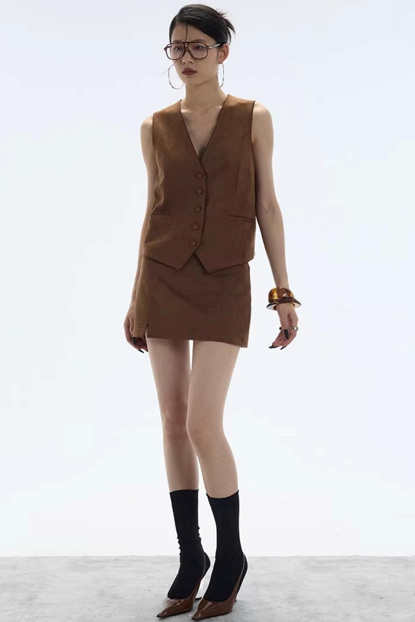 Hazelnut Suede Mini Skirt