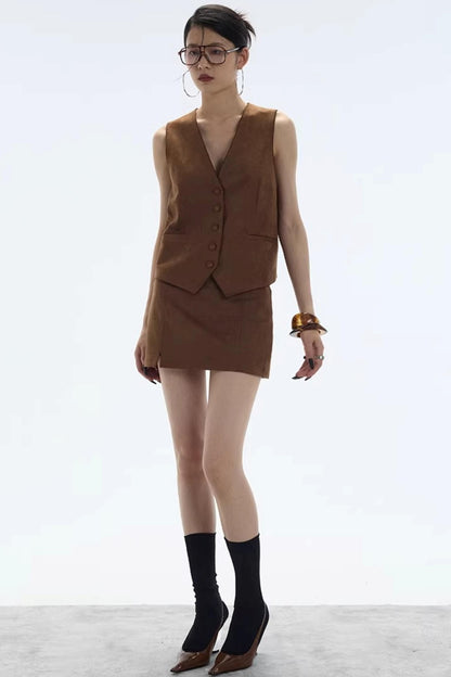Hazelnut Suede Mini Skirt