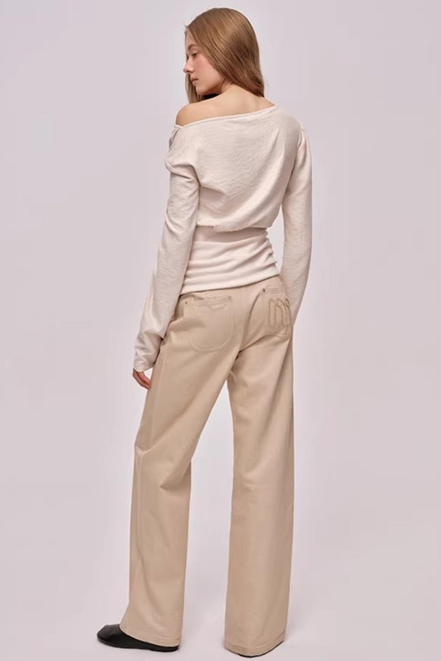 Slanted Shoulder Patchwork Top