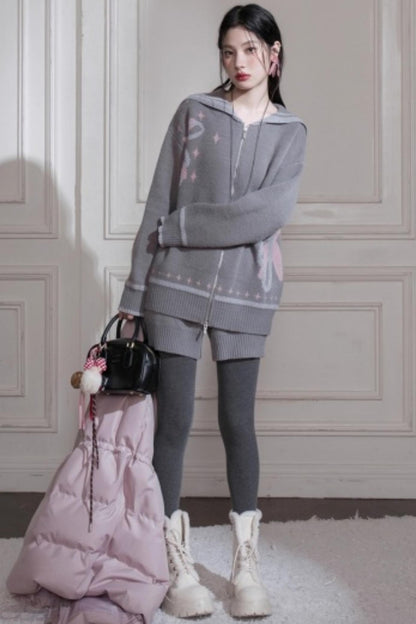 Cloud Gray Printed Sweater Set