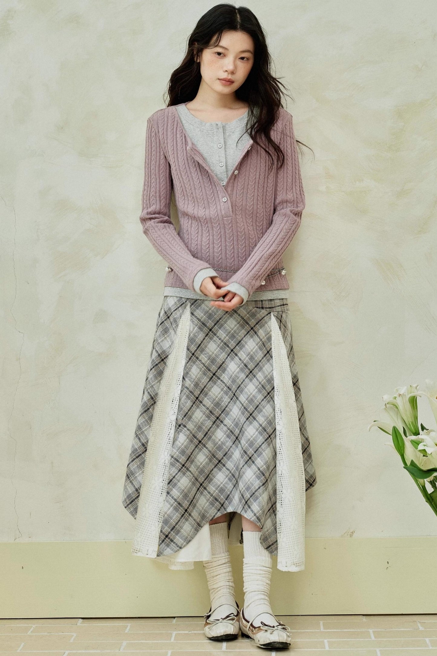 Yellow Purple Knitted Long-Sleeved Tops