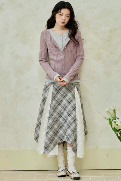 Yellow Purple Knitted Long-Sleeved Tops