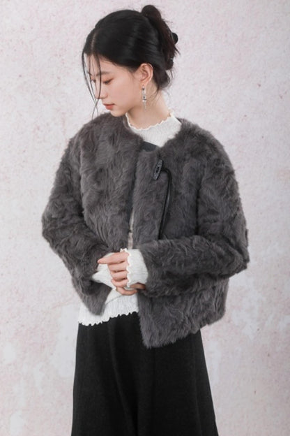 Elegant Gray-Brown Plush Jacket