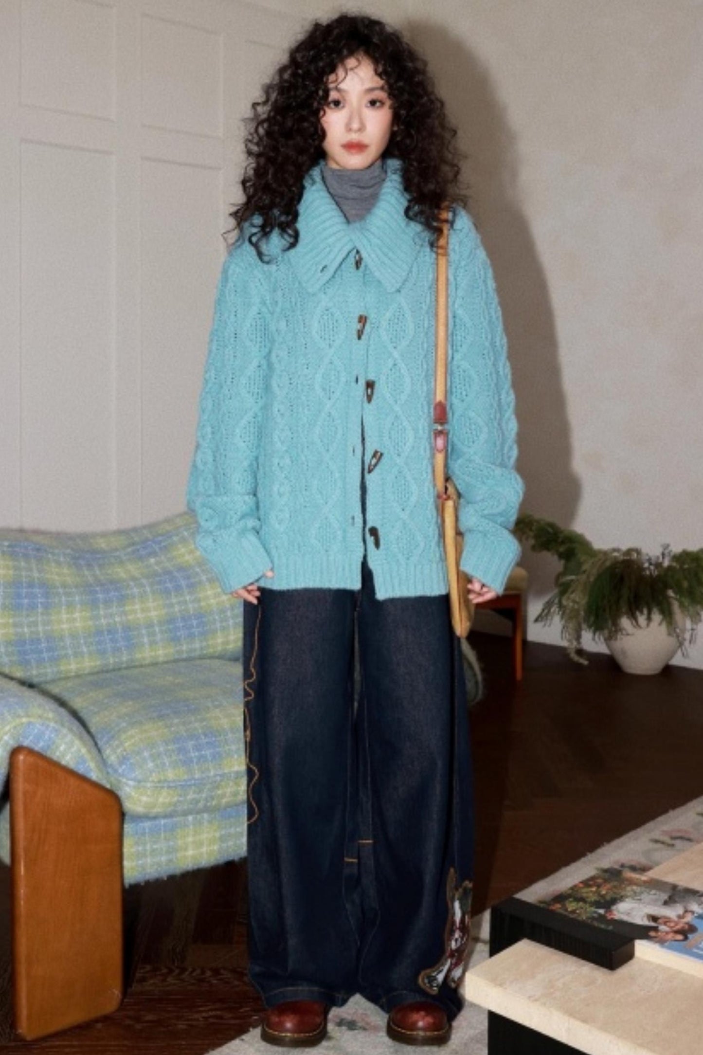 Wool Cable Knit Cardigan