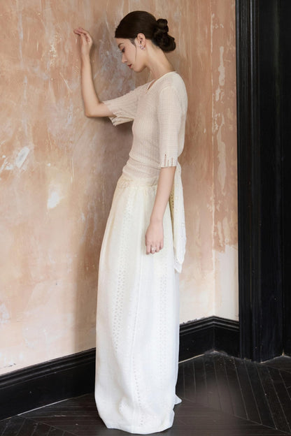 Beige Wide Leg Trousers