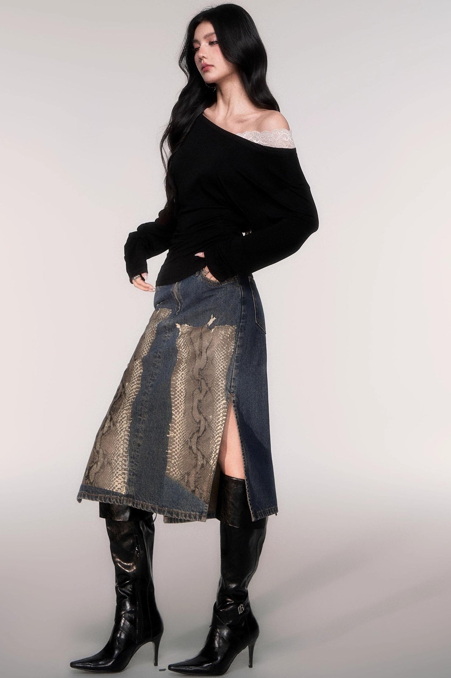 Tencel Panelled Lace Cross-Shoulder Top