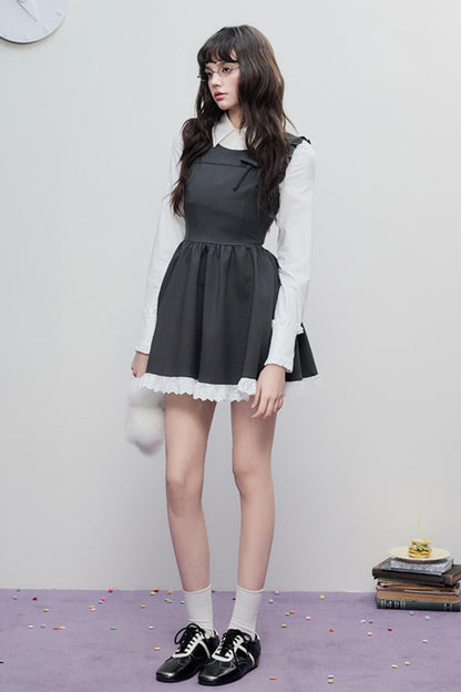 Spring Lace Bow Waist Tank Dress