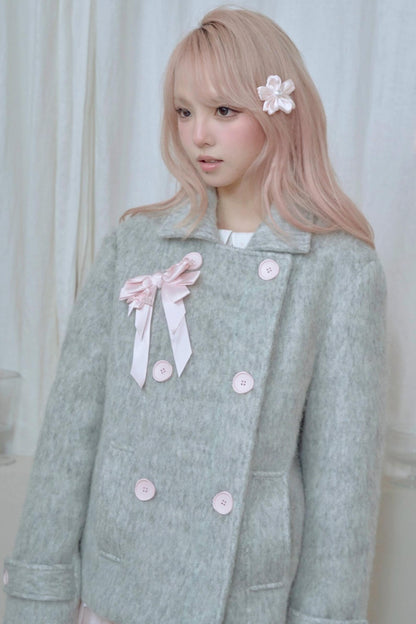 Light Grey Water Ripple Woolen Coat