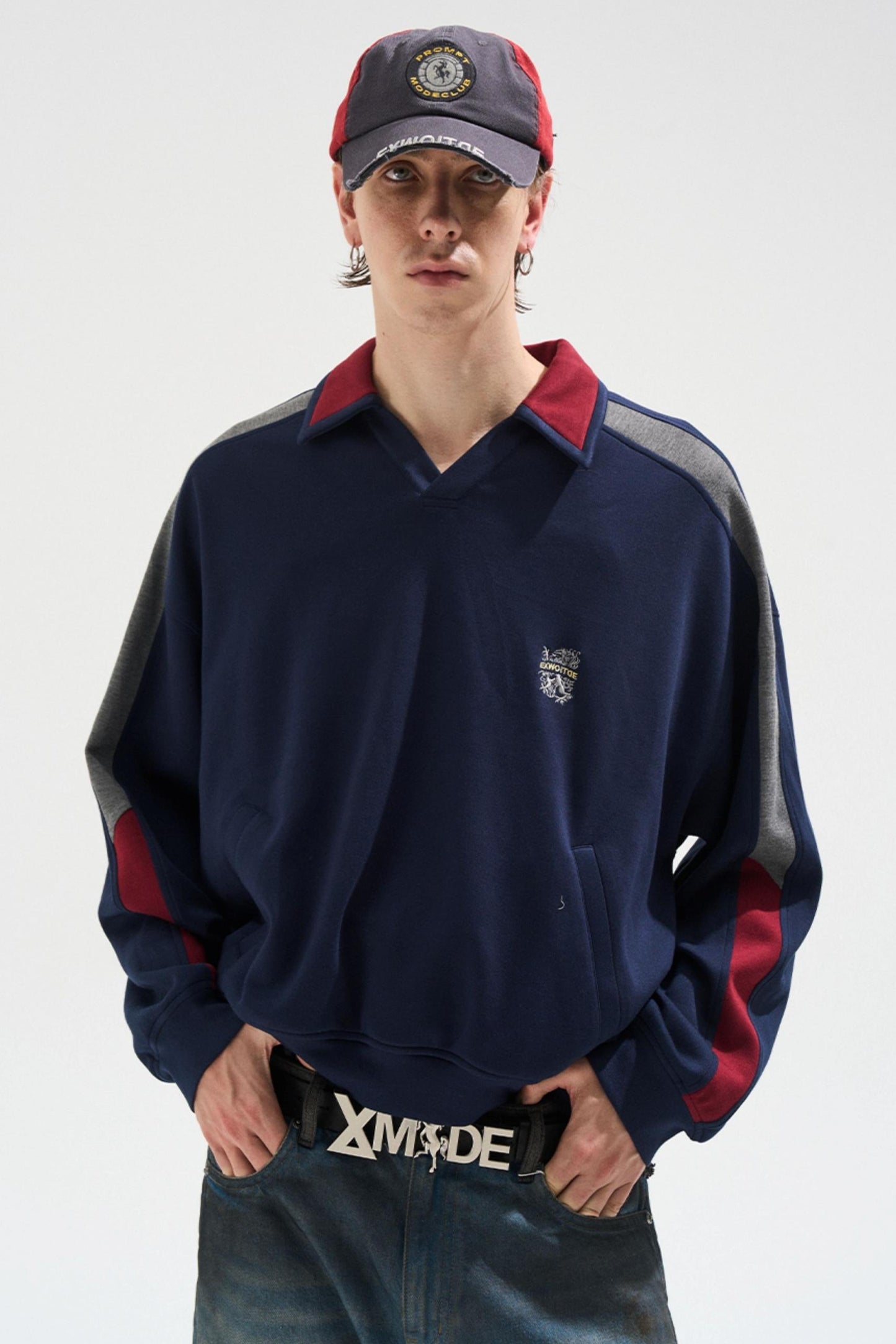 Contrasting Long Sleeve Polo Sweatshirt