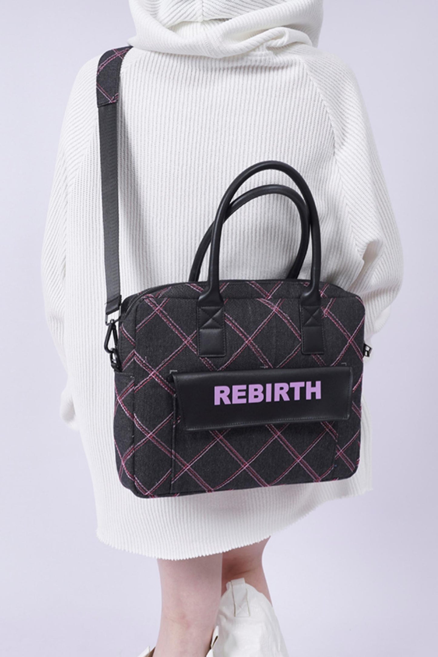 Plaid Denim Laptop Bag